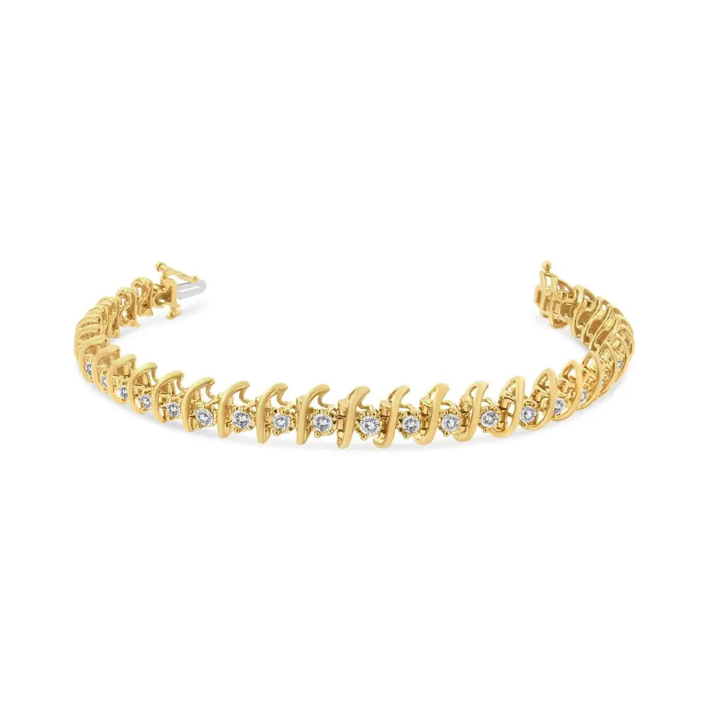 10k Yellow Gold Plated.925 Sterling Silver 3.00 Cttw Prong-set Brilliant Round-cut Diamond ?S’ Link Bracelet (j-k