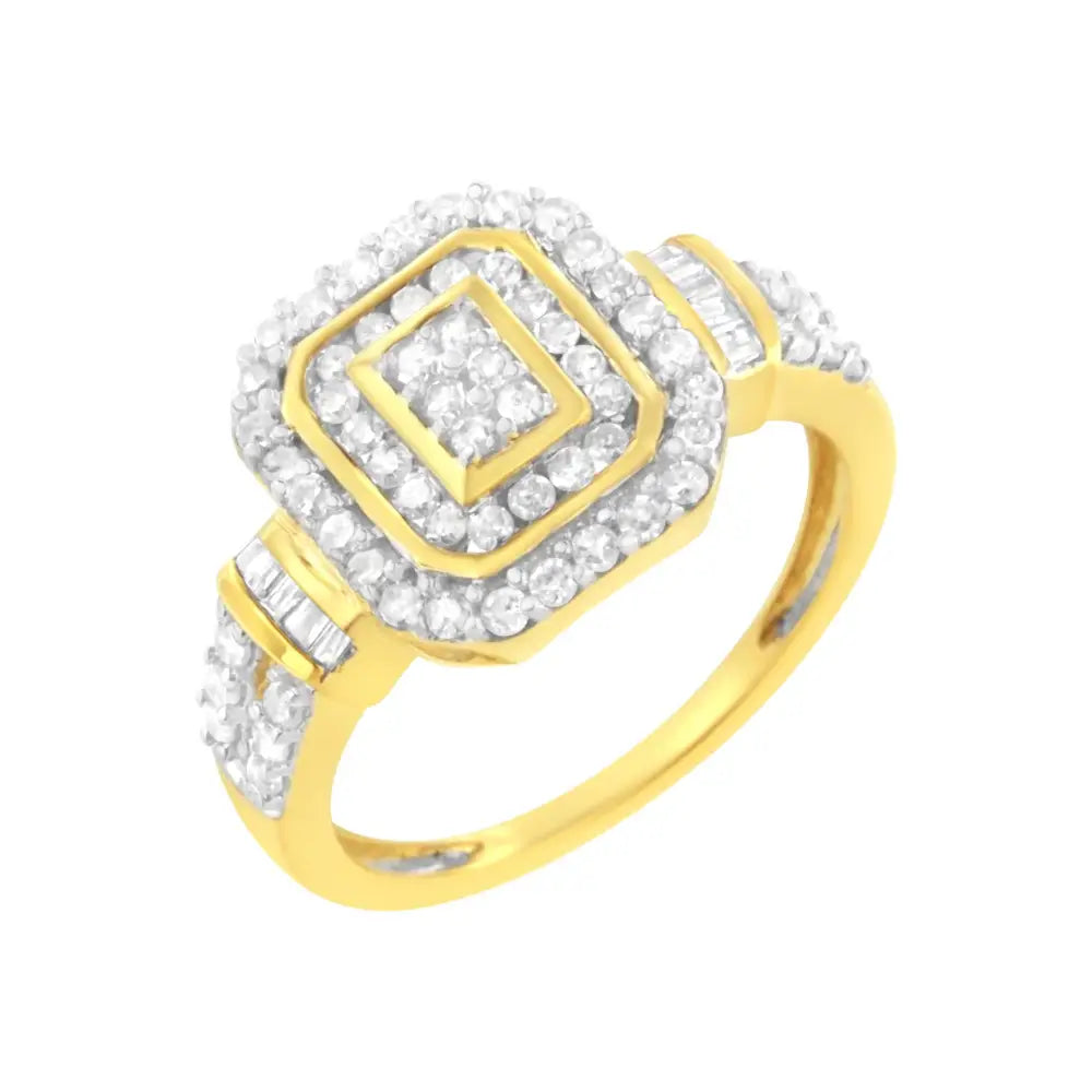 10k Yellow Gold Plated.925 Sterling Silver 3/4 Cttw Diamond Cluster Ring (i-j Color I1-i2 Clarity) - Fine Jewelry