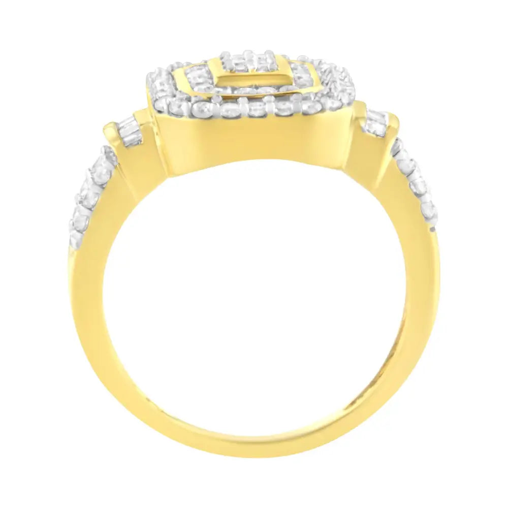 10k Yellow Gold Plated.925 Sterling Silver 3/4 Cttw Diamond Cluster Ring (i-j Color I1-i2 Clarity) - Fine Jewelry