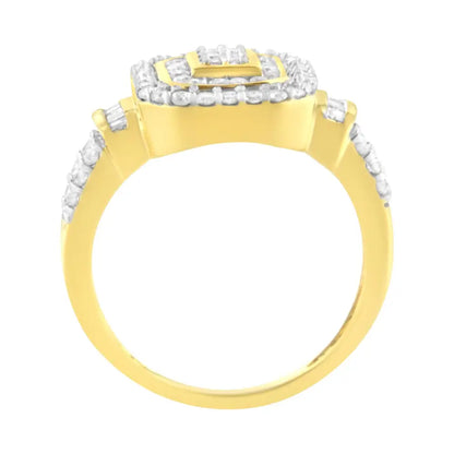 10k Yellow Gold Plated.925 Sterling Silver 3/4 Cttw Diamond Cluster Ring (i-j Color I1-i2 Clarity) - Fine Jewelry