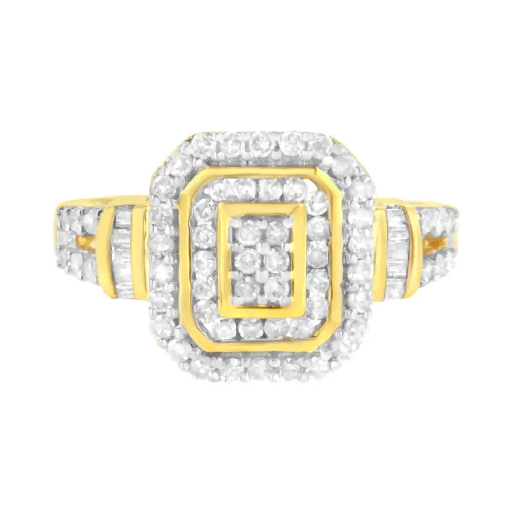 10k Yellow Gold Plated.925 Sterling Silver 3/4 Cttw Diamond Cluster Ring (i-j Color I1-i2 Clarity) - Fine Jewelry