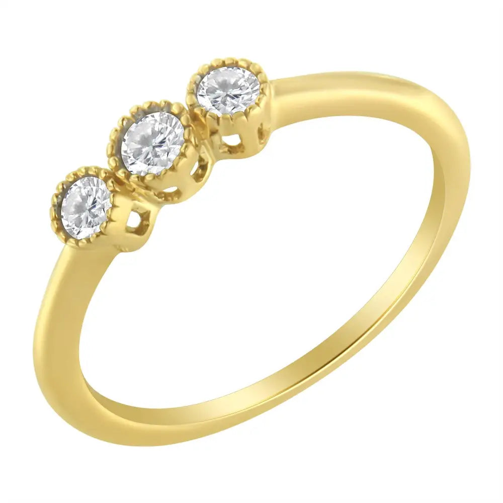 10k Yellow Gold Plated.925 Sterling Silver 3 Stone Diamond Ring (1/4 Cttw J-k Color I2-i3 Clarity) - Fine Jewelry