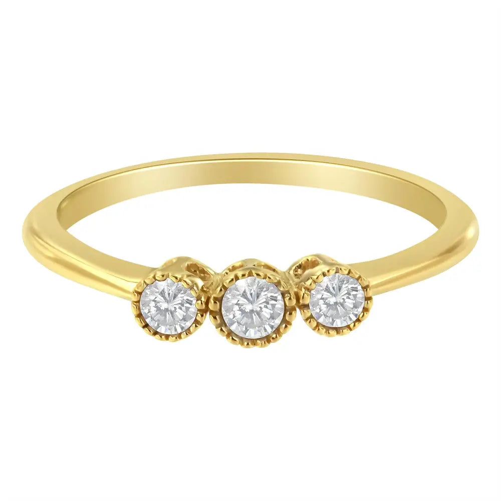 10k Yellow Gold Plated.925 Sterling Silver 3 Stone Diamond Ring (1/4 Cttw J-k Color I2-i3 Clarity) - Fine Jewelry