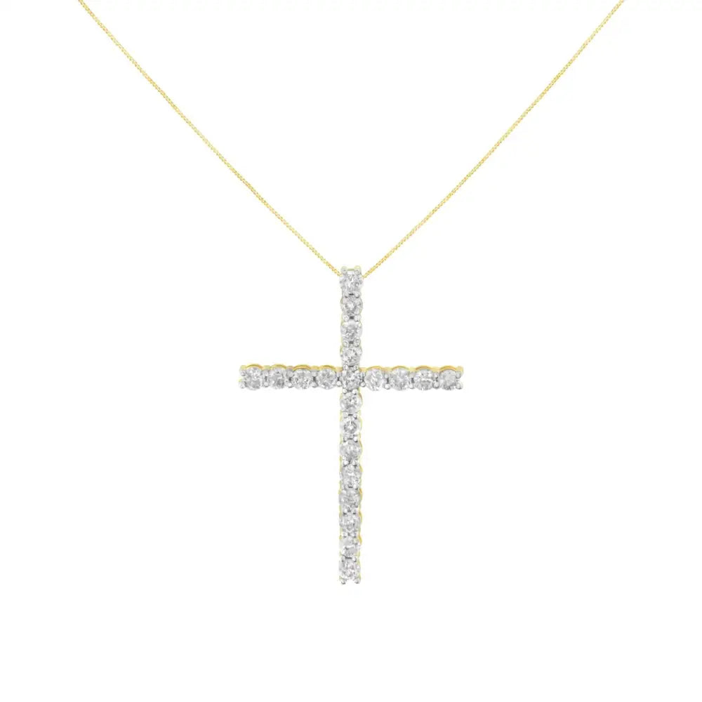 10k Yellow Gold Plated.925 Sterling Silver 4.0 Cttw Round Cut Diamond Cross Pendant Necklace (j-k Color I1-i2 Clarity)