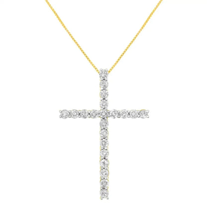 10k Yellow Gold Plated.925 Sterling Silver 4.0 Cttw Round Cut Diamond Cross Pendant Necklace (j-k Color I1-i2 Clarity)