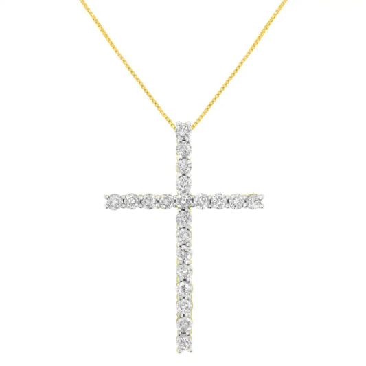 10k Yellow Gold Plated.925 Sterling Silver 4.0 Cttw Round Cut Diamond Cross Pendant Necklace (j-k Color I1-i2 Clarity)