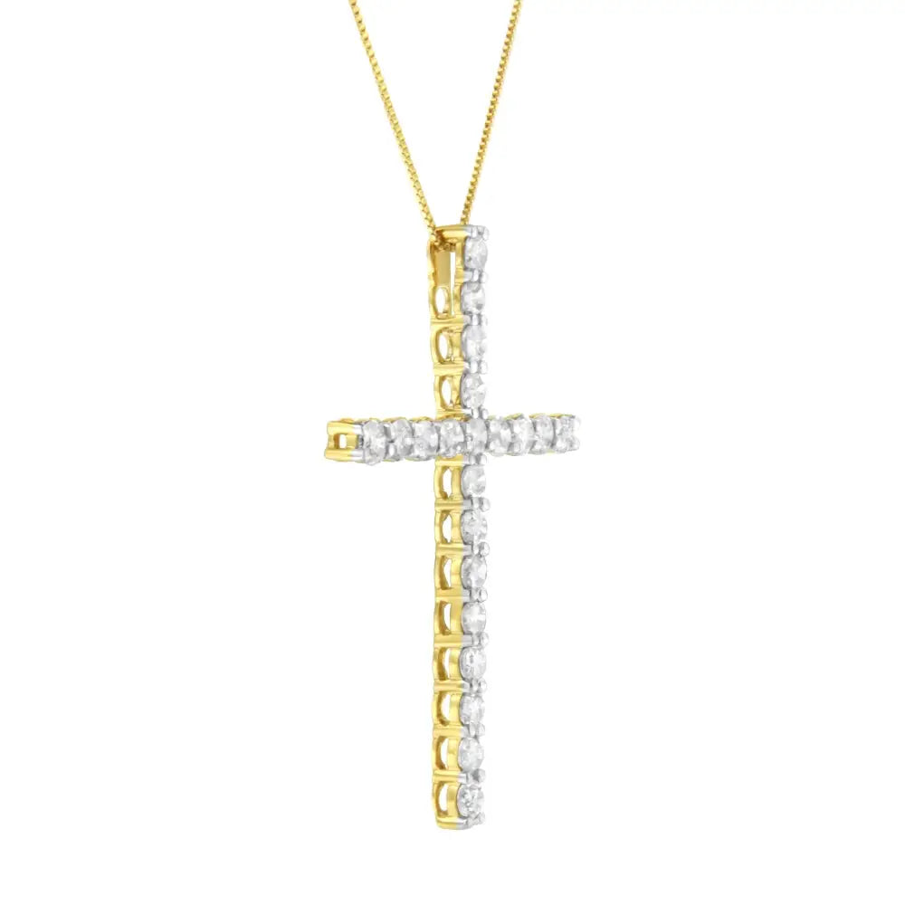 10k Yellow Gold Plated.925 Sterling Silver 4.0 Cttw Round Cut Diamond Cross Pendant Necklace (j-k Color I1-i2 Clarity)