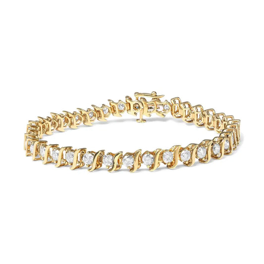 10k Yellow Gold Plated.925 Sterling Silver 5.00 Cttw Diamond S-link Bracelet (k-l Color I2-i3 Clarity) Size 7.25’’