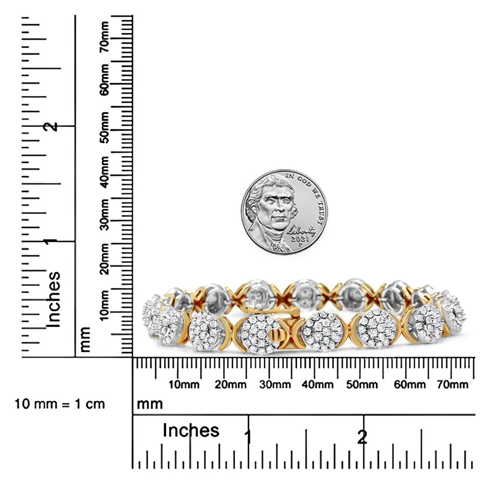 10k Yellow Gold Plated.925 Sterling Silver 5.00 Cttw Lab Grown Round Diamond Cluster Tennis Link Bracelet (g-h Color