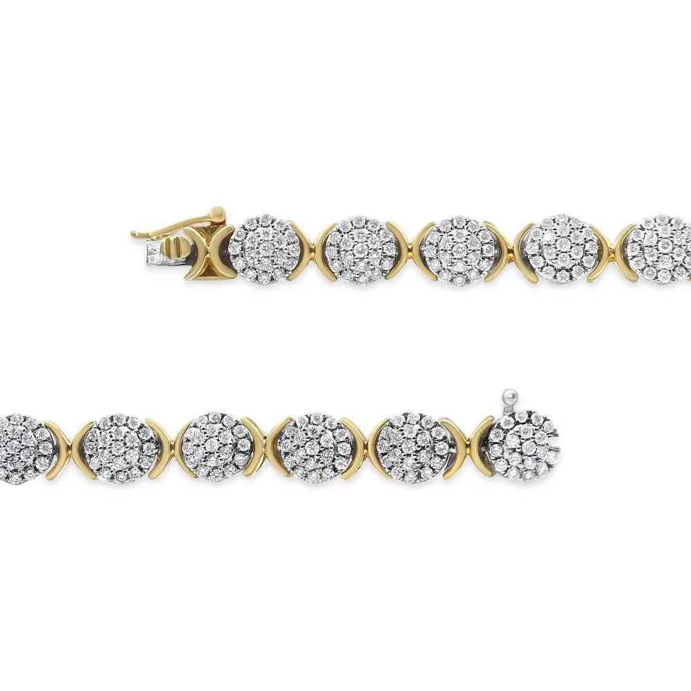 10k Yellow Gold Plated.925 Sterling Silver 5.00 Cttw Lab Grown Round Diamond Cluster Tennis Link Bracelet (g-h Color