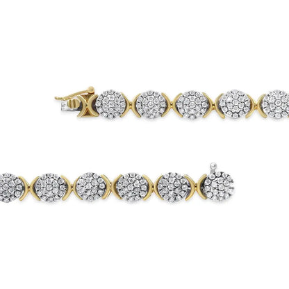 10k Yellow Gold Plated.925 Sterling Silver 5.00 Cttw Lab Grown Round Diamond Cluster Tennis Link Bracelet (g-h Color