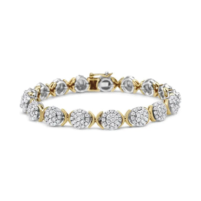 10k Yellow Gold Plated.925 Sterling Silver 5.00 Cttw Lab Grown Round Diamond Cluster Tennis Link Bracelet (g-h Color