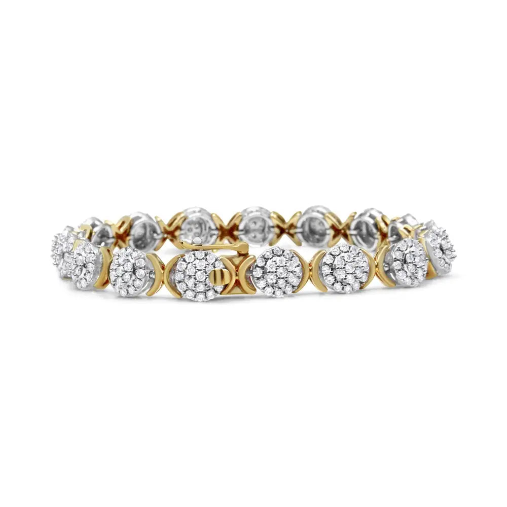 10k Yellow Gold Plated.925 Sterling Silver 5.00 Cttw Lab Grown Round Diamond Cluster Tennis Link Bracelet (g-h Color