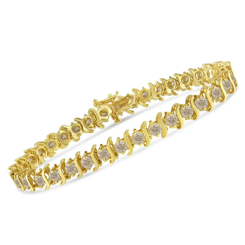 10k Yellow Gold Plated.925 Sterling Silver 7.0 Cttw 2-prong Set Round Brilliant Cut Diamond ?S’ Link Bracelet (j-k