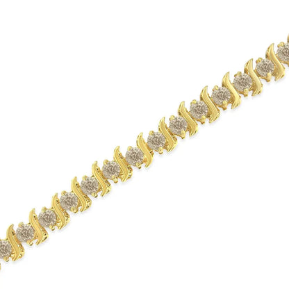 10k Yellow Gold Plated.925 Sterling Silver 7.0 Cttw 2-prong Set Round Brilliant Cut Diamond ?S’ Link Bracelet (j-k