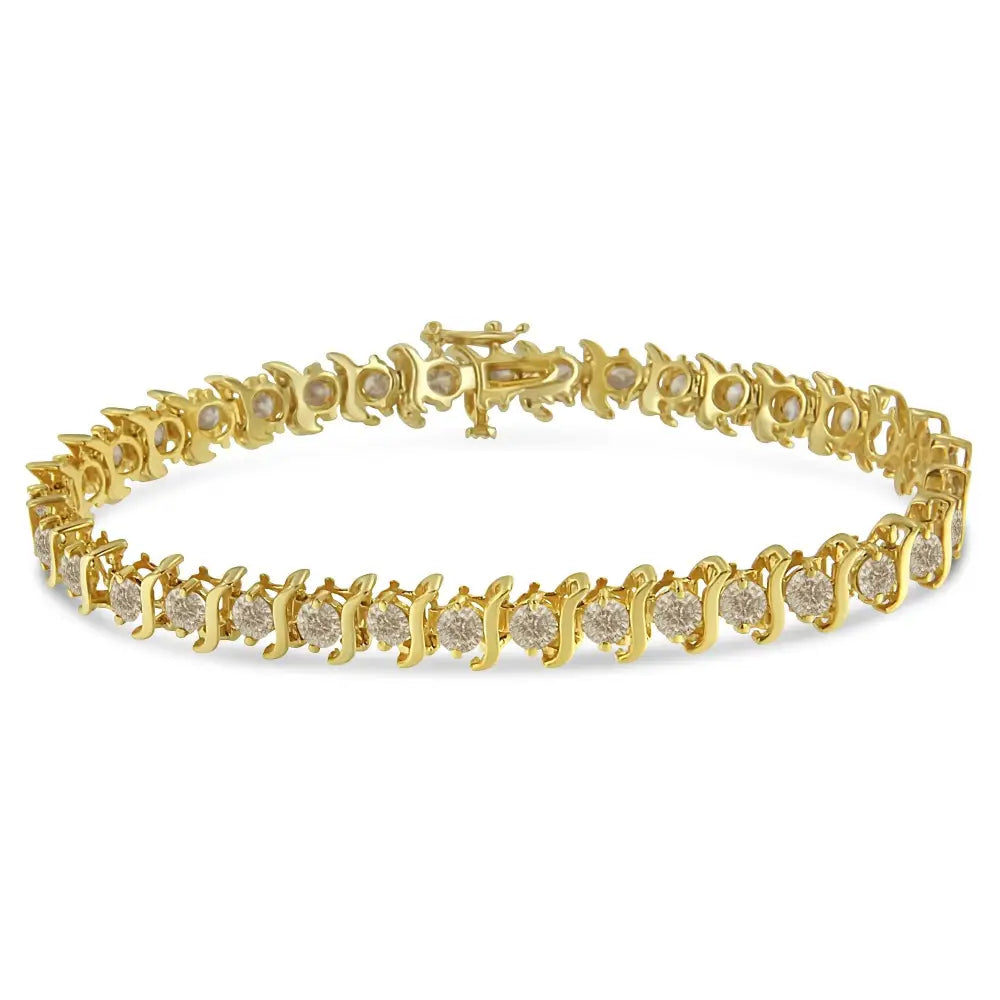 10k Yellow Gold Plated.925 Sterling Silver 7.0 Cttw 2-prong Set Round Brilliant Cut Diamond ?S’ Link Bracelet (j-k