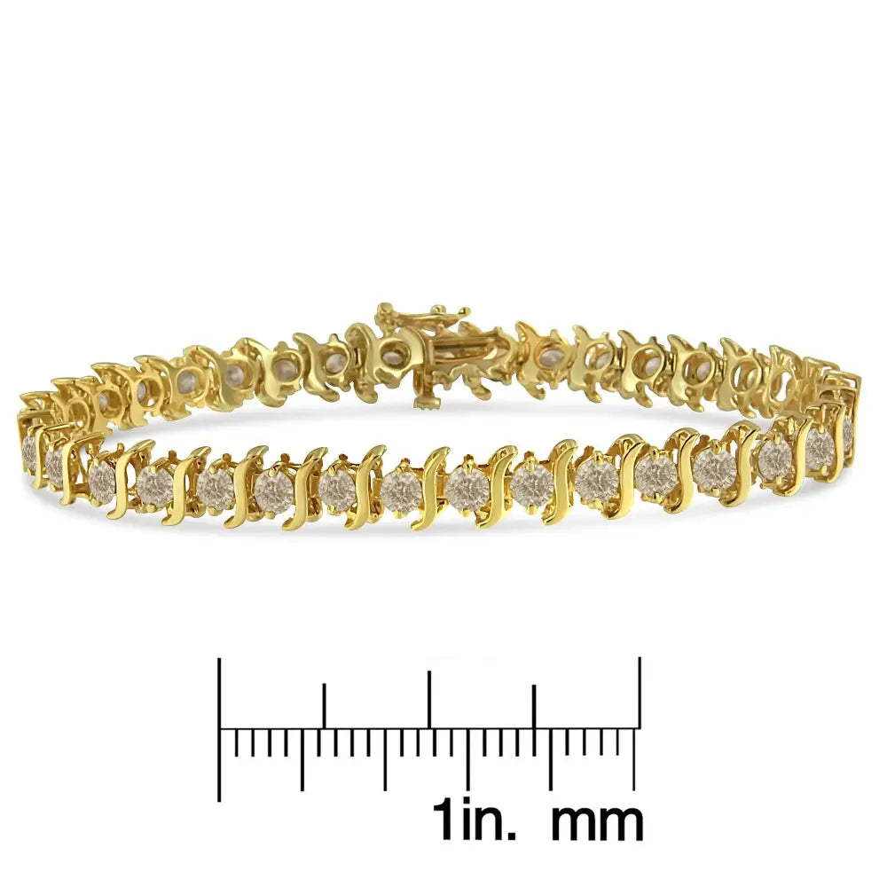 10k Yellow Gold Plated.925 Sterling Silver 7.0 Cttw 2-prong Set Round Brilliant Cut Diamond ?S’ Link Bracelet (j-k