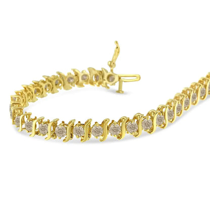 10k Yellow Gold Plated.925 Sterling Silver 7.0 Cttw 2-prong Set Round Brilliant Cut Diamond ?S’ Link Bracelet (j-k