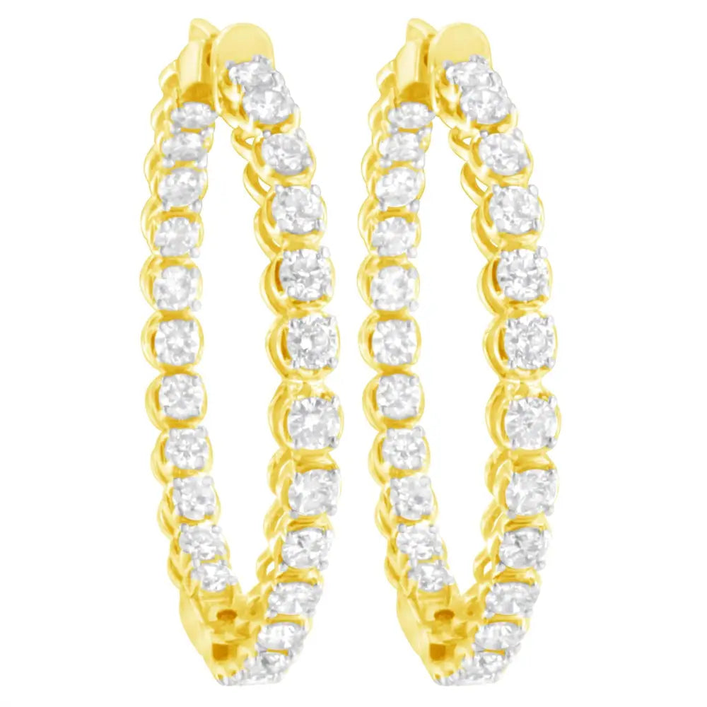 10k Yellow Gold Plated.925 Sterling Silver 7.0 Cttw Round Brilliant Cut Diamond 1-¾ Inside out Hinged Leverback Hoop