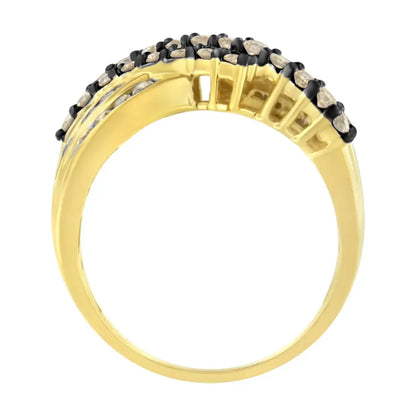 10k Yellow Gold Plated.925 Sterling Silver and Black Rhodium 1 Cttw Prong Channel-set Round-cut Diamond Modern Bypass