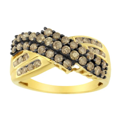 10k Yellow Gold Plated.925 Sterling Silver and Black Rhodium 1 Cttw Prong Channel-set Round-cut Diamond Modern Bypass