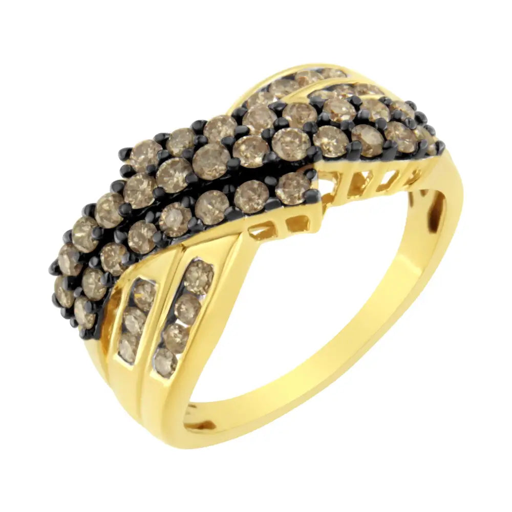 10k Yellow Gold Plated.925 Sterling Silver and Black Rhodium 1 Cttw Prong Channel-set Round-cut Diamond Modern Bypass