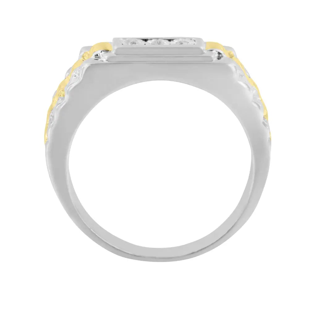 10k Yellow Gold Plated.925 Sterling Silver Diamond Accent Miracle-set 3 Stone Ridged Band Gentlemen’s Fashion Ring