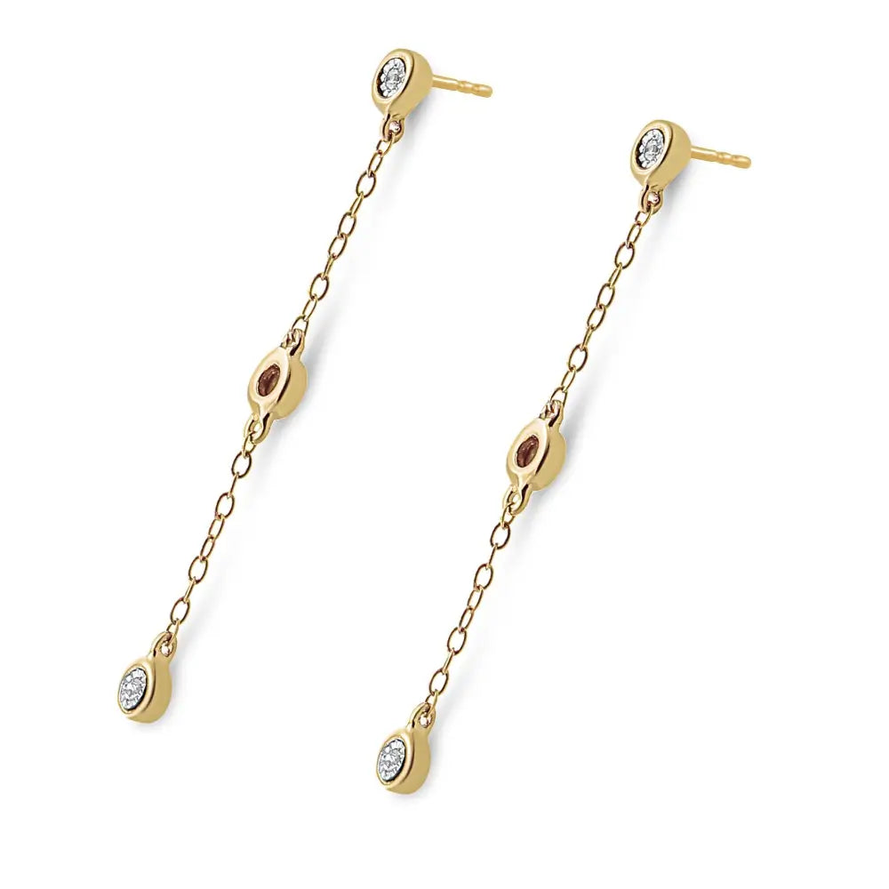 10k Yellow Gold Plated.925 Sterling Silver Miracle Set Diamond Accent 3-stone Drop and Dangle Earring (i-j Color I3