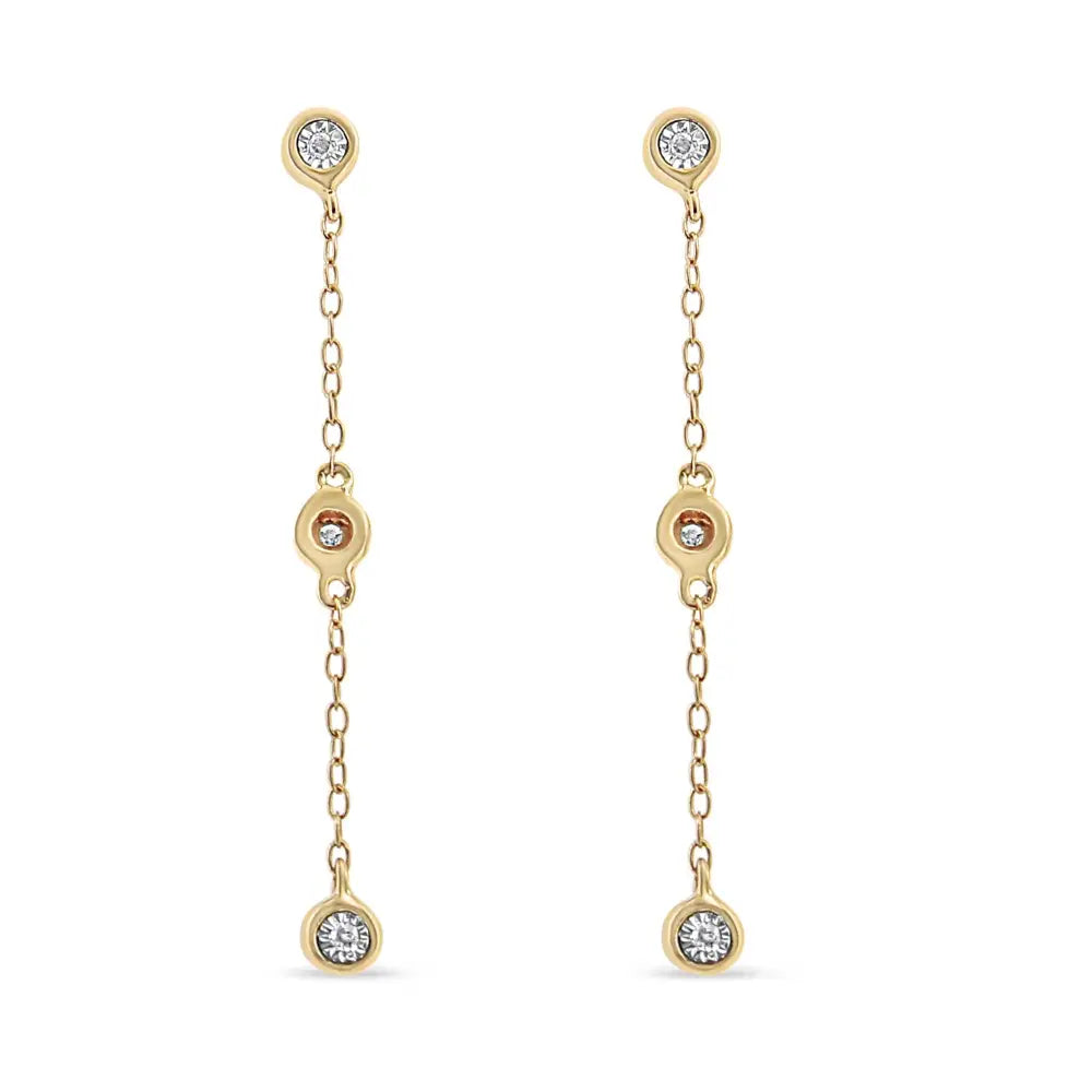 10k Yellow Gold Plated.925 Sterling Silver Miracle Set Diamond Accent 3-stone Drop and Dangle Earring (i-j Color I3