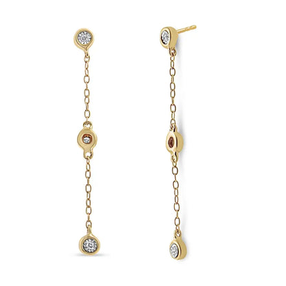 10k Yellow Gold Plated.925 Sterling Silver Miracle Set Diamond Accent 3-stone Drop and Dangle Earring (i-j Color I3