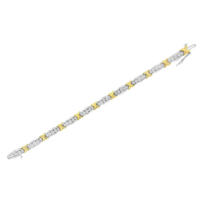 10k Yellow Gold Plated.925 Sterling Silver Two Tone 3/4 Cttwdiamond x & o Link Tennis Bracelet (h-i Color I1-i2