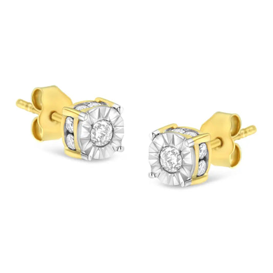 10k Yellow Gold Plated Sterling Silver 1/2 Cttw Miracle Set Diamond Stud Earring (j-k Color I2-i3 Clarity) - Fine