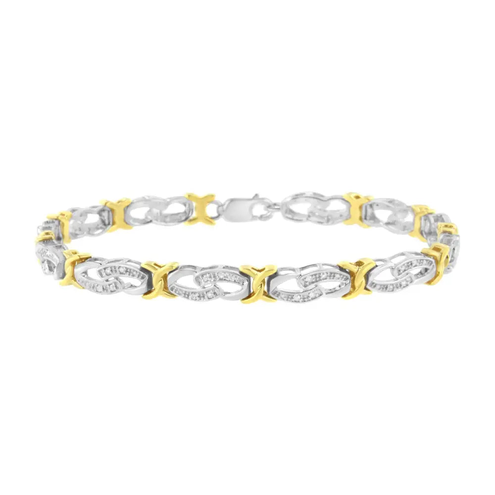 10k Yellow Gold Plated Sterling Silver 1/4 Cttw Diamond Infinity and x Link Bracelet (i-j Clarity I2-i3 Color) - Size