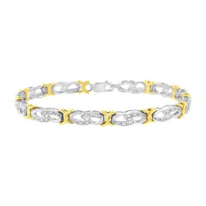 10k Yellow Gold Plated Sterling Silver 1/4 Cttw Diamond Infinity and x Link Bracelet (i-j Clarity I2-i3 Color) - Size