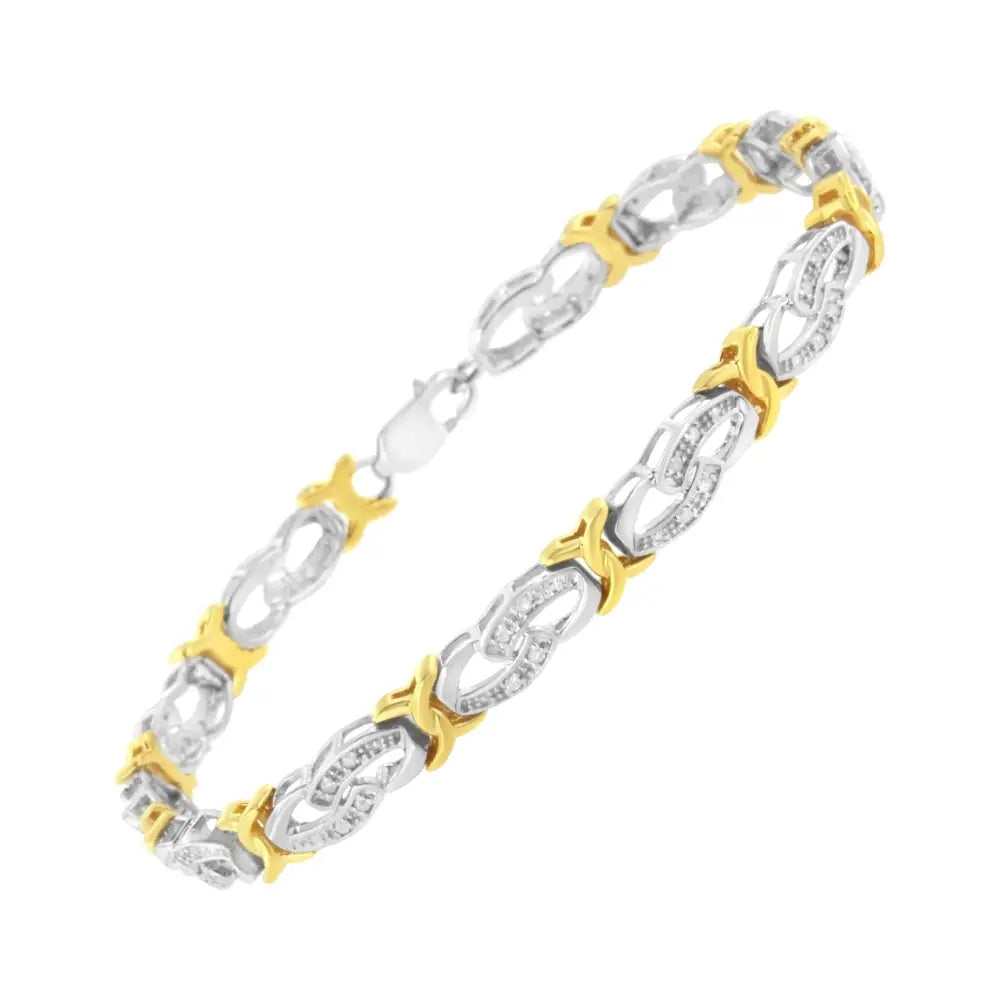 10k Yellow Gold Plated Sterling Silver 1/4 Cttw Diamond Infinity and x Link Bracelet (i-j Clarity I2-i3 Color) - Size