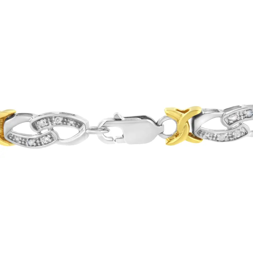 10k Yellow Gold Plated Sterling Silver 1/4 Cttw Diamond Infinity and x Link Bracelet (i-j Clarity I2-i3 Color) - Size