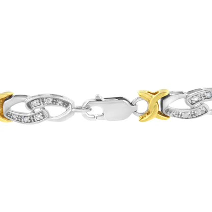 10k Yellow Gold Plated Sterling Silver 1/4 Cttw Diamond Infinity and x Link Bracelet (i-j Clarity I2-i3 Color) - Size