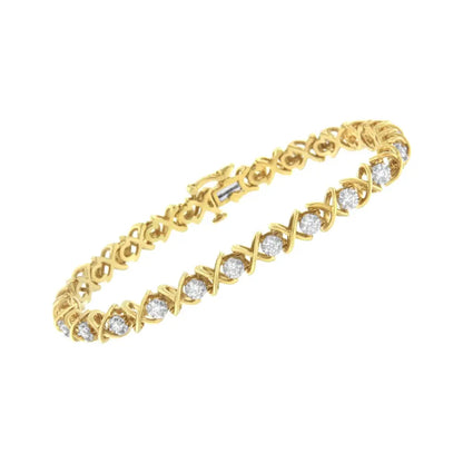 10k Yellow Gold Plated Sterling Silver 1 Cttw Diamond Link Bracelet (j-k Clarity I1-i2 Color) - Size 7’’ - Fine