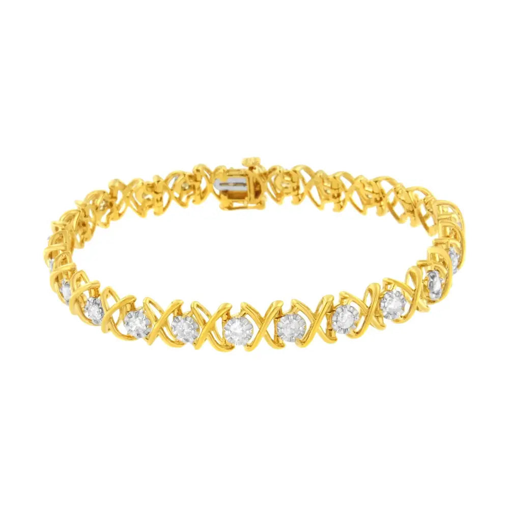 10k Yellow Gold Plated Sterling Silver 2 Cttw Diamond ?Xoxo’ Bracelet (j-k Clarity I1-i2 Color) - Size 7.25’’