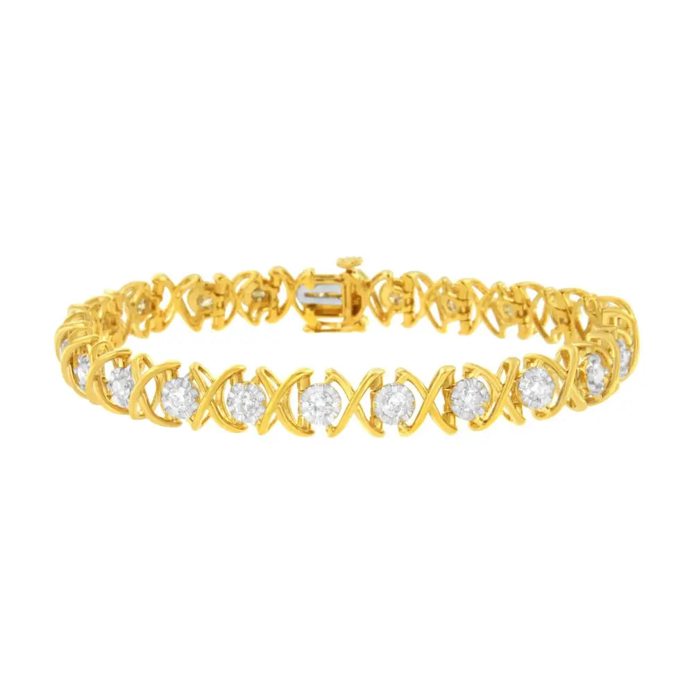 10k Yellow Gold Plated Sterling Silver 2 Cttw Diamond ?Xoxo’ Bracelet (j-k Clarity I1-i2 Color) - Size 7.25’’