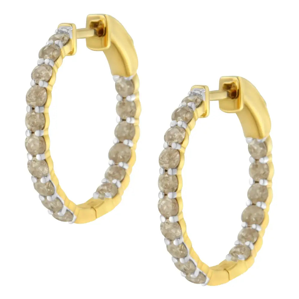 10k Yellow Gold Plated Sterling Silver Diamond Hoop Earrings (2 Cttw K-l Color I2-i3 Clarity) - Fine Jewelry us Direct