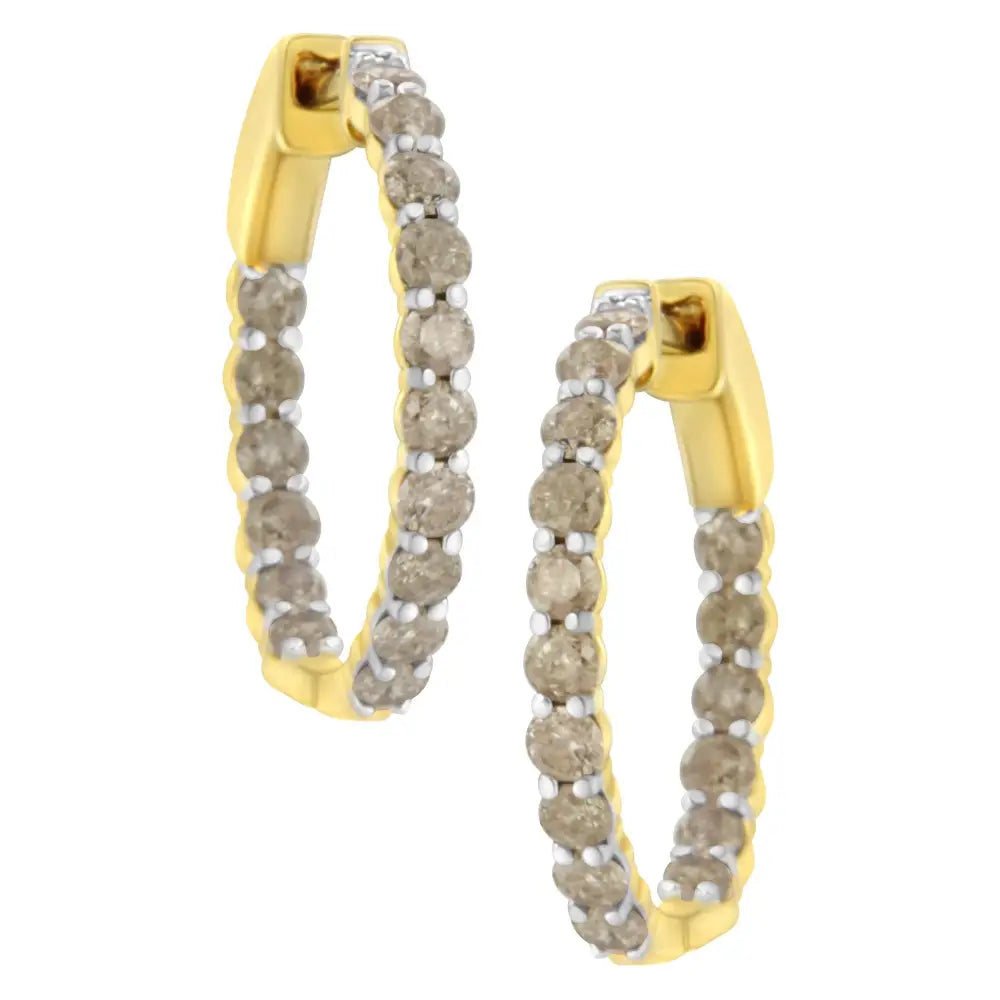 10k Yellow Gold Plated Sterling Silver Diamond Hoop Earrings (2 Cttw K-l Color I2-i3 Clarity) - Fine Jewelry us Direct