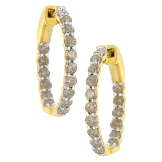 10k Yellow Gold Plated Sterling Silver Diamond Hoop Earrings (2 Cttw K-l Color I2-i3 Clarity) - Fine Jewelry us Direct