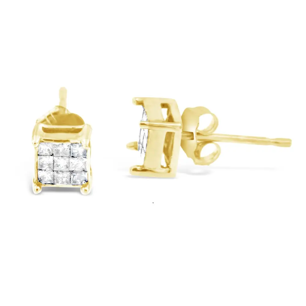 10k Yellow Gold Princess-cut Composite 18-stone Diamond Earrings (0.25 Cttw J-k Color I2-i3 Clarity) - Fine Jewelry