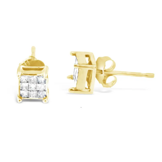 10k Yellow Gold Princess-cut Composite 18-stone Diamond Earrings (0.25 Cttw J-k Color I2-i3 Clarity) - Fine Jewelry