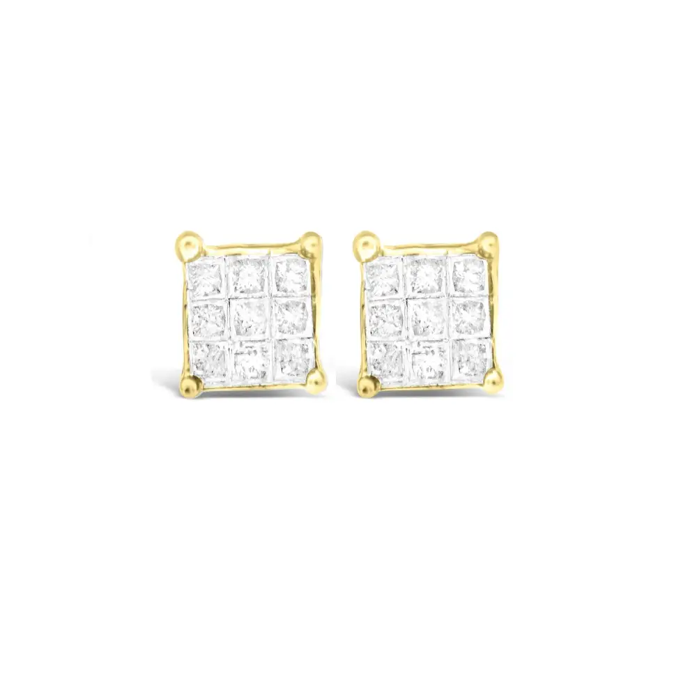 10k Yellow Gold Princess-cut Composite 18-stone Diamond Earrings (0.25 Cttw J-k Color I2-i3 Clarity) - Fine Jewelry