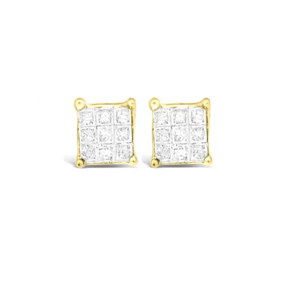 10k Yellow Gold Princess-cut Composite 18-stone Diamond Earrings (0.25 Cttw J-k Color I2-i3 Clarity) - Fine Jewelry