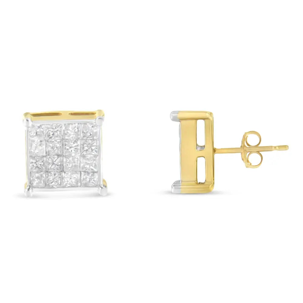 10k Yellow Gold Princess Cut Diamond Stud Earrings (2 Cttw H-i Color I2-i3 Clarity) - Fine Jewelry us Direct