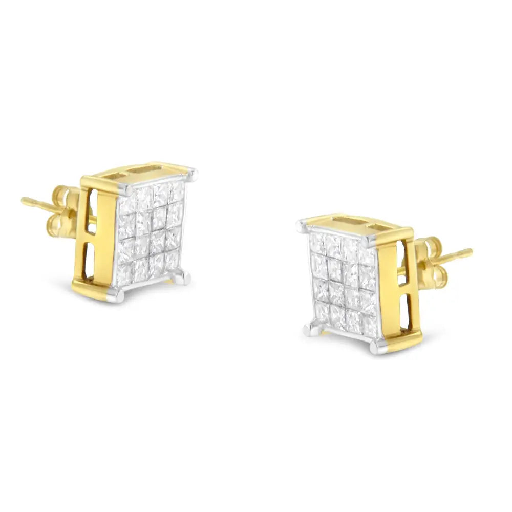 10k Yellow Gold Princess Cut Diamond Stud Earrings (2 Cttw H-i Color I2-i3 Clarity) - Fine Jewelry us Direct