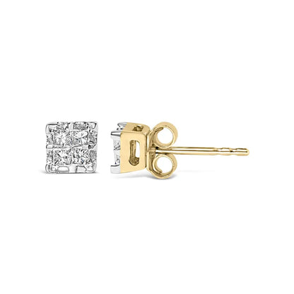 10k Yellow Gold Princess Diamond Quad Stud Earrings (1/4 Cttw J-k Color I2-i3 Clarity) - Fine Jewelry us Direct